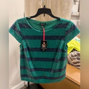 I Heart Ronson Teal and Navy Striped Blouse